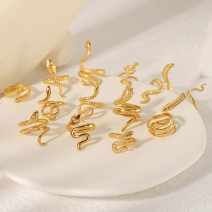 Adjustable 18K gold-plated stainless steel serpent rings with intricate scale textures