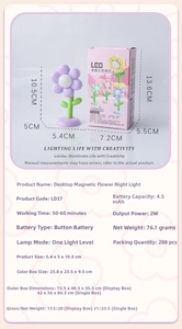 Magnetic flower mini night light in purple with its colorful retail packaging box