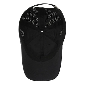 Breathable black mesh baseball cap with laser-cut holes and adjustable metal buckle back