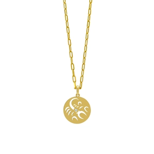 Minimalist gold stainless steel Scorpio zodiac necklace with round pendant and diamond inlay