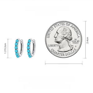 S925 silver turquoise flower earring hoops size comparison with a coin reference