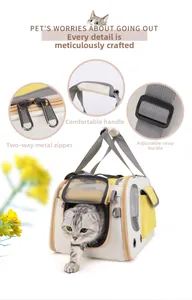 Detail of pet carrier showing smooth dual zippers, padded handle and adjustable strap buckle