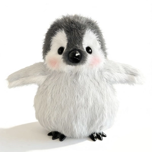 Pinguin Plüschtier in Grau und Weiß mit weichem Fell und niedlichen rosa Wangen