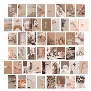 Lot de 50 cartes de collage mural esthétique beige et tons neutres pour déco nordique