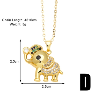 Detailed dimensions of gold elephant pendant necklace with colorful zircon inlay