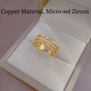 Multi Layer Criss Cross Adjustable Ring Copper Zirconia Micro Pave Solitaire Opening Women Elegant Jewelry Fashion Tone