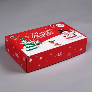 Red festive gift box for LED Christmas decoration lights with snowman and reindeer patterns