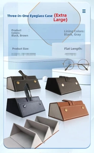 Three-slot foldable PU leather sunglasses organizer showing large capacity and soft lining
