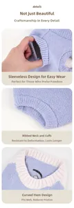 Close-up of lavender knit pet sweater with ribbed cuffs and soft chenille texture