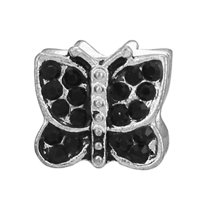 Silver butterfly charm with black zircon stones for DIY bracelet and necklace