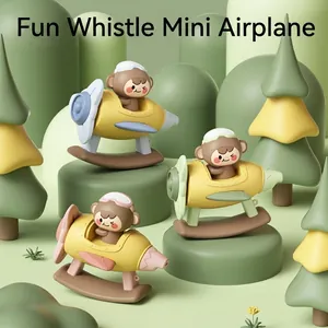 Cartoon Monkey Pilot Toy Airplane Whistle Rotating Propeller Rocking Base Educational Toy For Baby Toddler