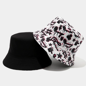 Reversible Bucket Hat Polyester Music Note Print Glitch Art Streetwear Sun Protection Outdoor Fashion Unisex