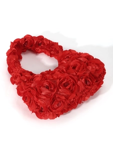 Romantic red heart-shaped evening bag with 3D satin rose petals and top handle