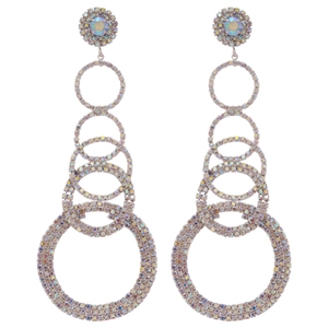 Elegant silver needle drop earrings with sparkling crystals in a long tassel design