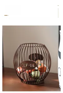 Bronze metal wire coffee capsule storage basket with COFFEE lettering detail
