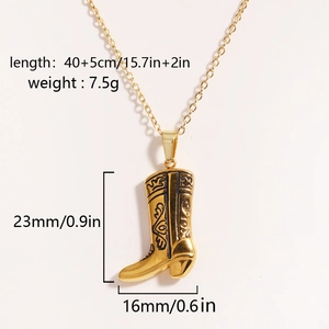 Goldene Cowboy-Stiefel Halskette mit Maßen 40+5cm Länge und 23mm Anhängerhöhe