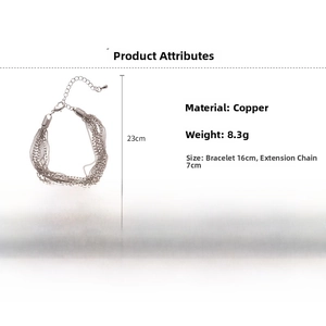 Detail showing 16cm multilayer silver chain bracelet with 7cm extension link