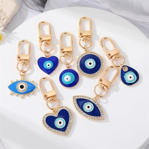 Evil Eye Keychain Alloy Enamel Rhinestone Heart Round Teardrop Pendant Bag Charm Boho Ethnic Accessory