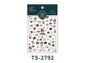 Detail of embossed girl and bear nail stickers with retro floral and teddy patterns