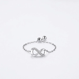 Adjustable S925 sterling silver infinity chain ring with micro-pave cubic zirconia stones