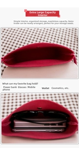 Detailed view of rose red felt bag interior showing capacity for phone and essentials