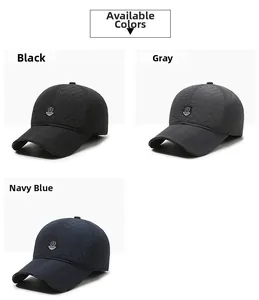 Three-color collage showing quilted baseball caps in black, grey, and navy blue