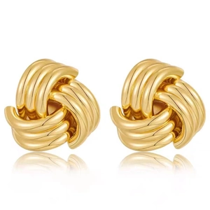 18K gold plated copper knot earrings with geometric twist design and textured finish