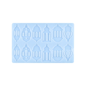 Blue silicone mold featuring 12 cavities for 6 exotic lantern shaped resin pendants