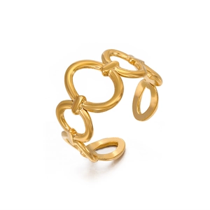 18K gold-plated stainless steel oval chain link open ring with adjustable minimalist design