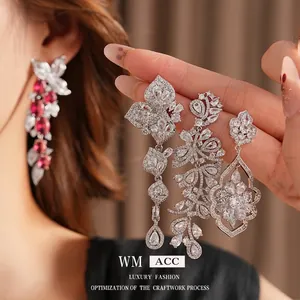 Elegant floral tassel drop earrings with sparkling cubic zirconia for evening wear