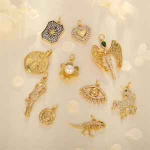Evil Eye Heart Dinosaur Angel Charms Pendants Gold Plated Copper Zircon For DIY Jewelry Making Necklace Accessories