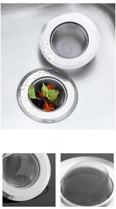 Close-up of fine stainless steel kitchen sink strainer filtering food waste effectively