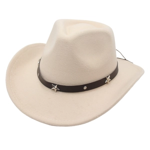 Classic cream felt western cowboy hat with brown faux leather star studded band