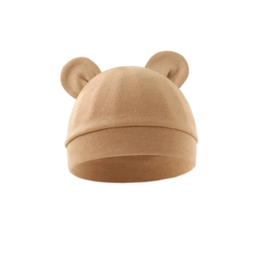 Soft khaki baby knit hat with cute bear ears design on a clean white background