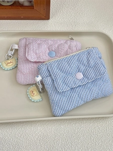 Quilted fabric mini coin purse set in pink and blue with snap pocket and bear charm