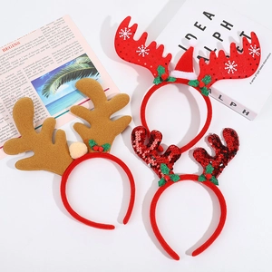 Three-piece Christmas antler headband set with festive bows and decorative holiday elements