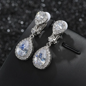 Luxurious silver waterdrop cubic zirconia earrings for bridal wedding on black display box