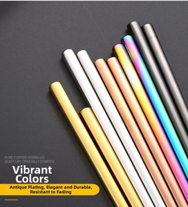 Detail of multi-color plated 304 stainless steel chopsticks in five metallic finishes