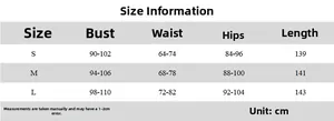 Detailed size chart for women's knitted halter maxi dress showing bust and length measures