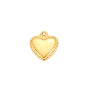 Polished 18K gold heart pendant with textured rope edge for DIY jewelry making