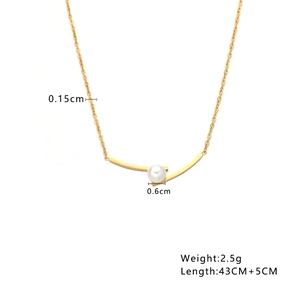 Detail view of 18K gold stainless steel chain with 0.6cm pearl pendant and measurements