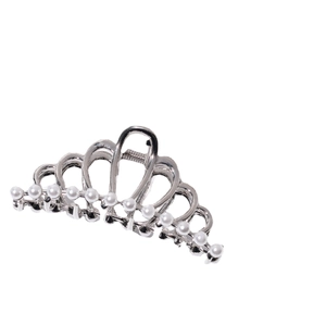 Elegant silver metal crown hair claw clip with white pearls for women hair accessories