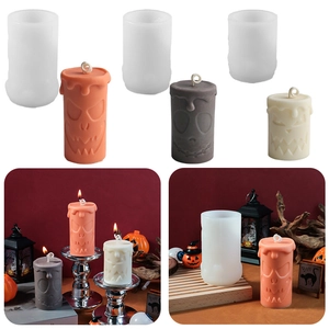 Halloween Pumpkin Ghost Face Pillar Candle Silicone Mold DIY Jack-o-lantern Aromatherapy Soap Making Craft Tool Decoration