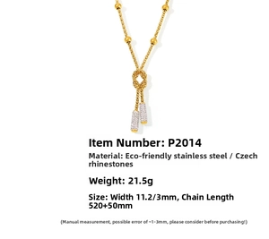Detailed view of 18K gold plated stainless steel knot necklace with cubic zirconia pendants