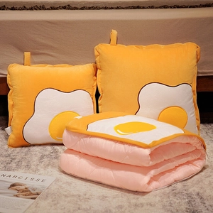 Versatile 2-in-1 yellow fried egg pillow blanket set for home and office napping