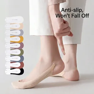 Invisible low cut ice silk socks with transparent anti-slip back strap in nine colors
