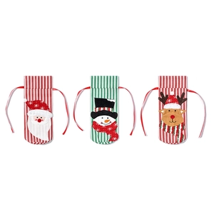 Three-piece Christmas wine bottle covers featuring Santa, Snowman and Reindeer designs