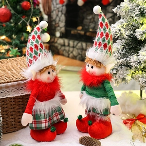 Christmas plush elf dolls with retractable legs and festive red green knitting outfits
