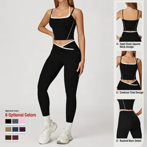 Ensemble de yoga 2 pièces pour femmes avec brassière col carré et legging taille haute