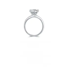 Detailed view of 2-carat Moissanite ring with classic six-prong silver setting